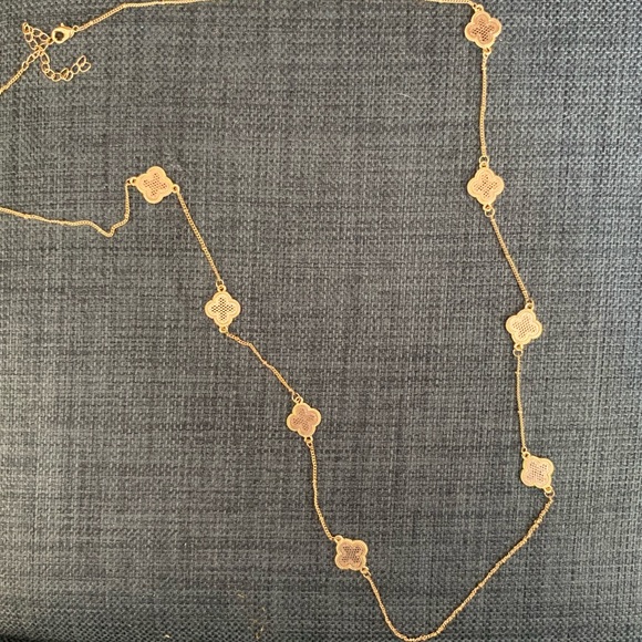 Gold filigree clover layering long charm necklace - Picture 2 of 6